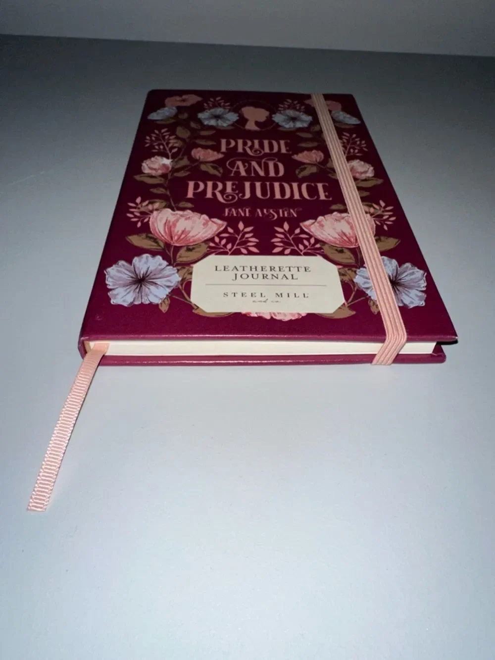 Steel Mill Burgundy Floral Pride & Prejudice Book Club Elastic Cord Journal